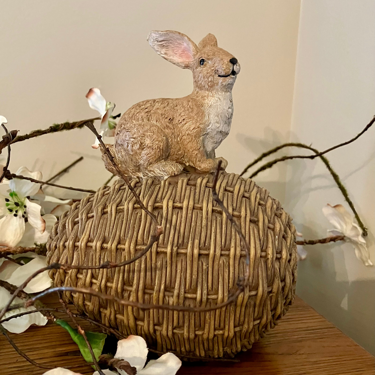 Brown Bunny Sitting On Basket Weave Egg (3 asst.)