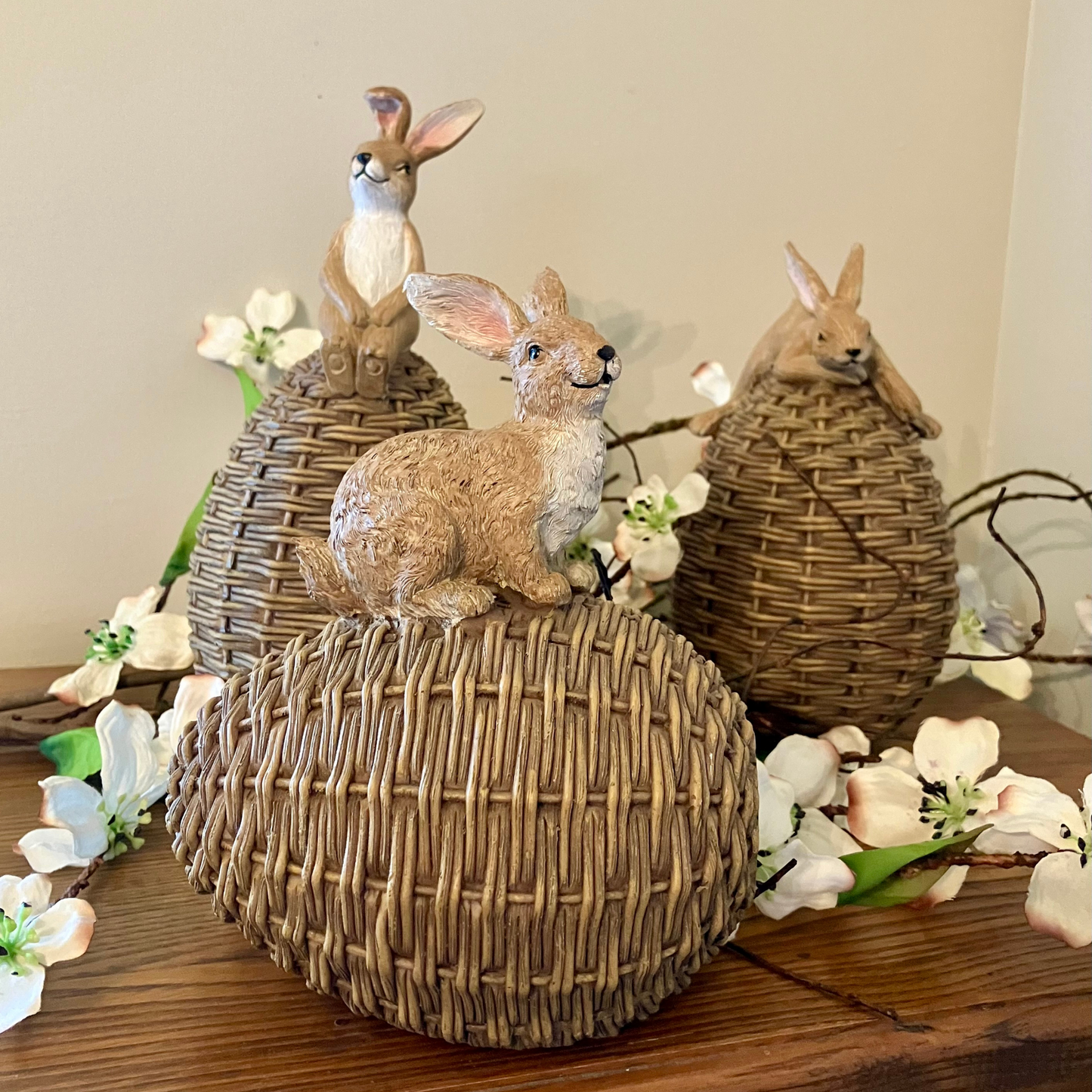 Brown Bunny Sitting On Basket Weave Egg (3 asst.)