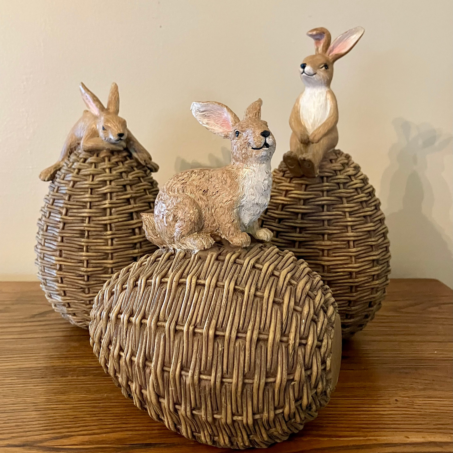 Brown Bunny Sitting On Basket Weave Egg (3 asst.)