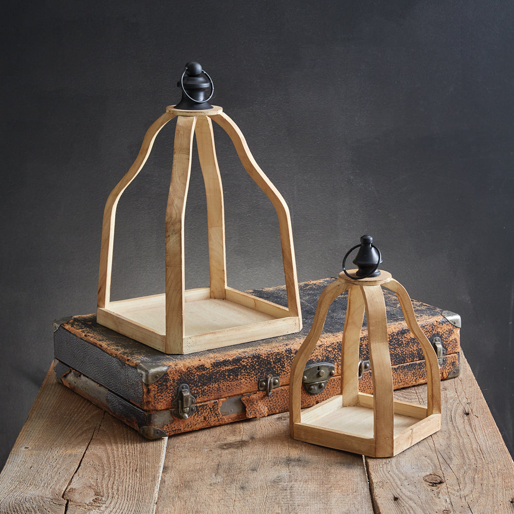 Open Wood lantern with black finial. Choose small or large.