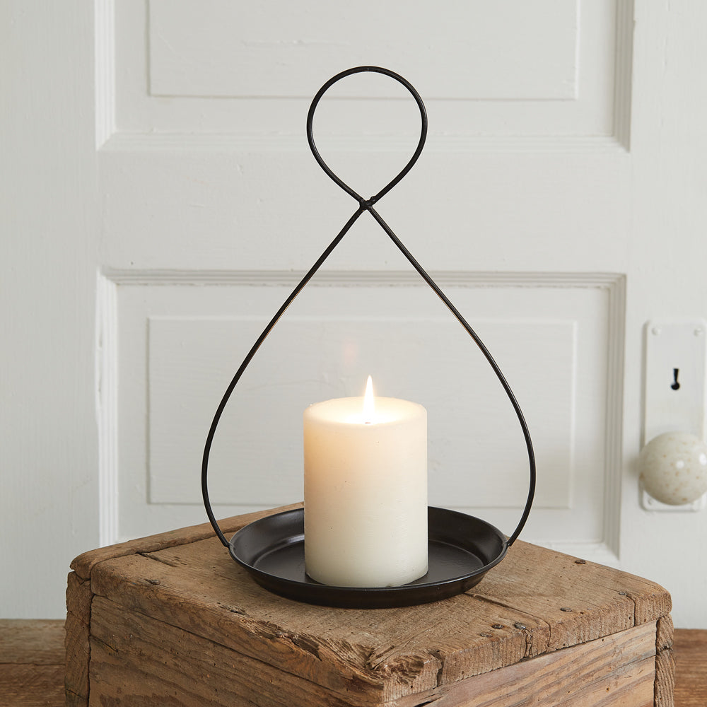 Black Metal Teardrop Candle Holder with wire handle