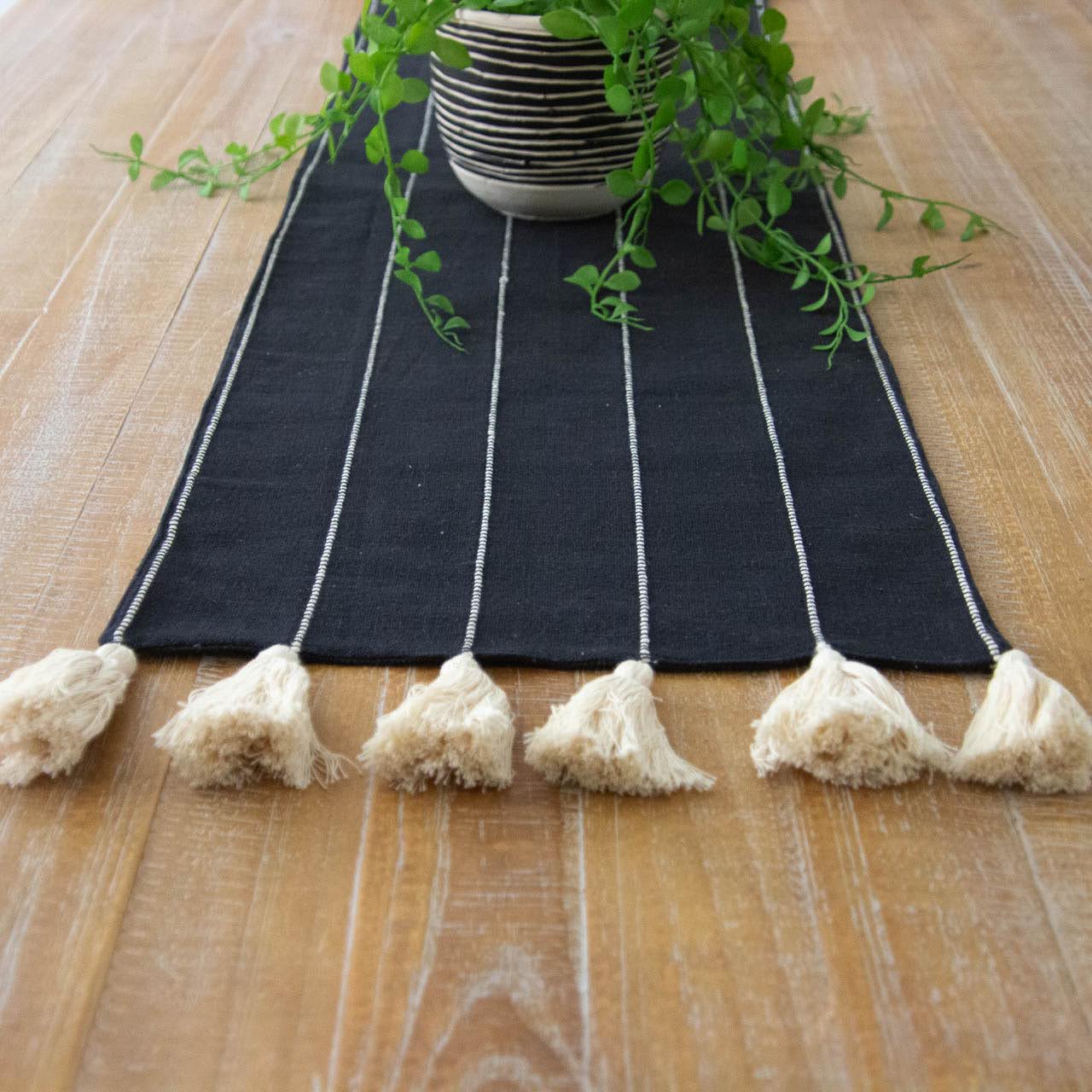Black With White Stripe Table Runner - Main Image