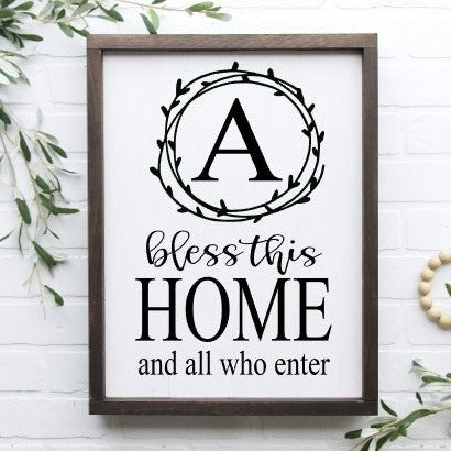 Bless This Home Monogram Framed Sign