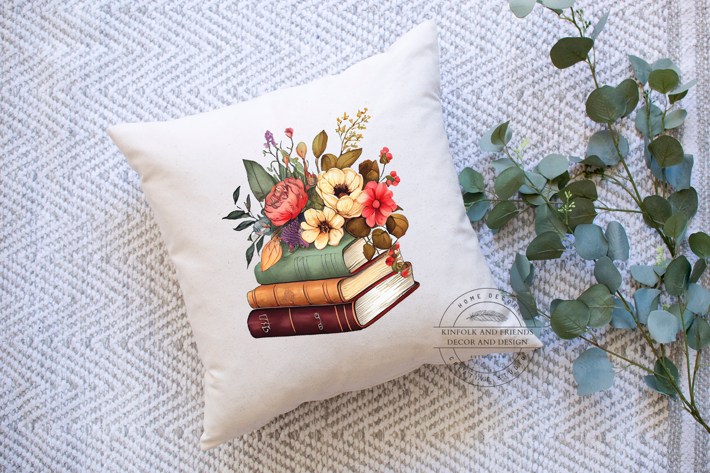 Books And Flowers Pillow