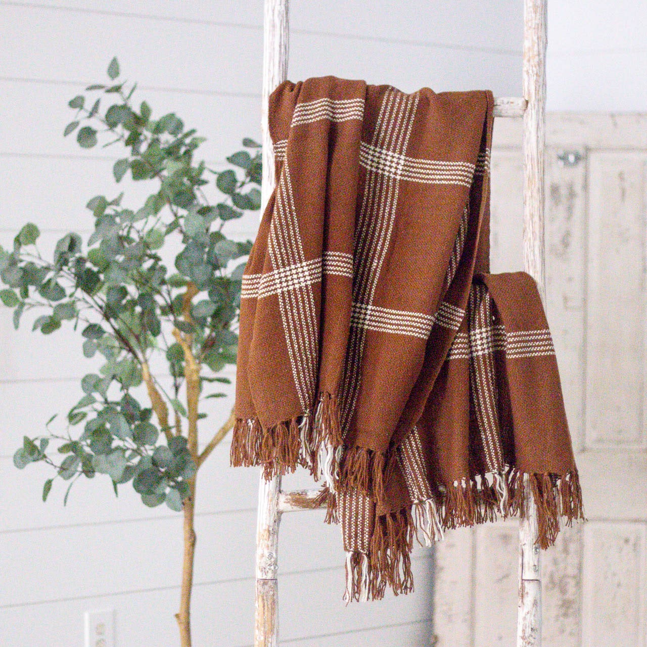 Coca And Cream Plaid Throw