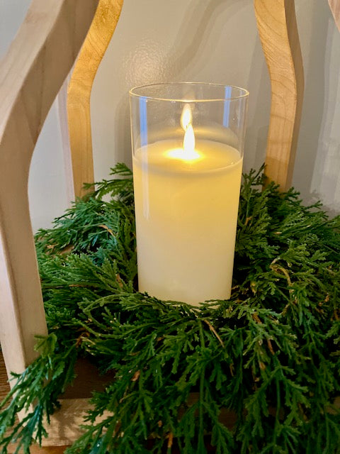 Close up of candle ring in large Atlas lantern with LED Candle. Fits 3" diameter candle
