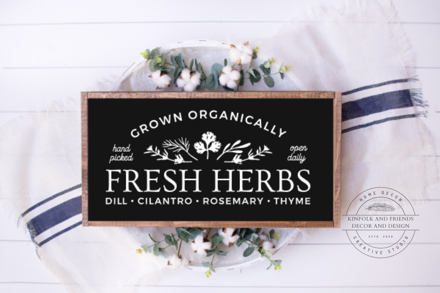 Fresh Herbs Framed Sign Black with White Letters