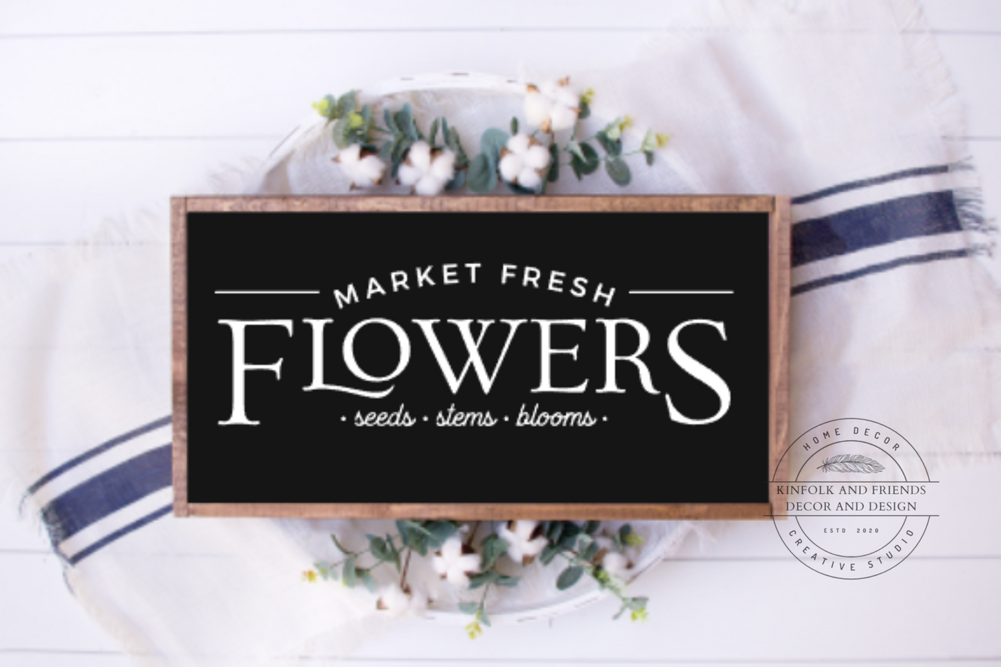 Market Fresh Flowers Sign White with Black