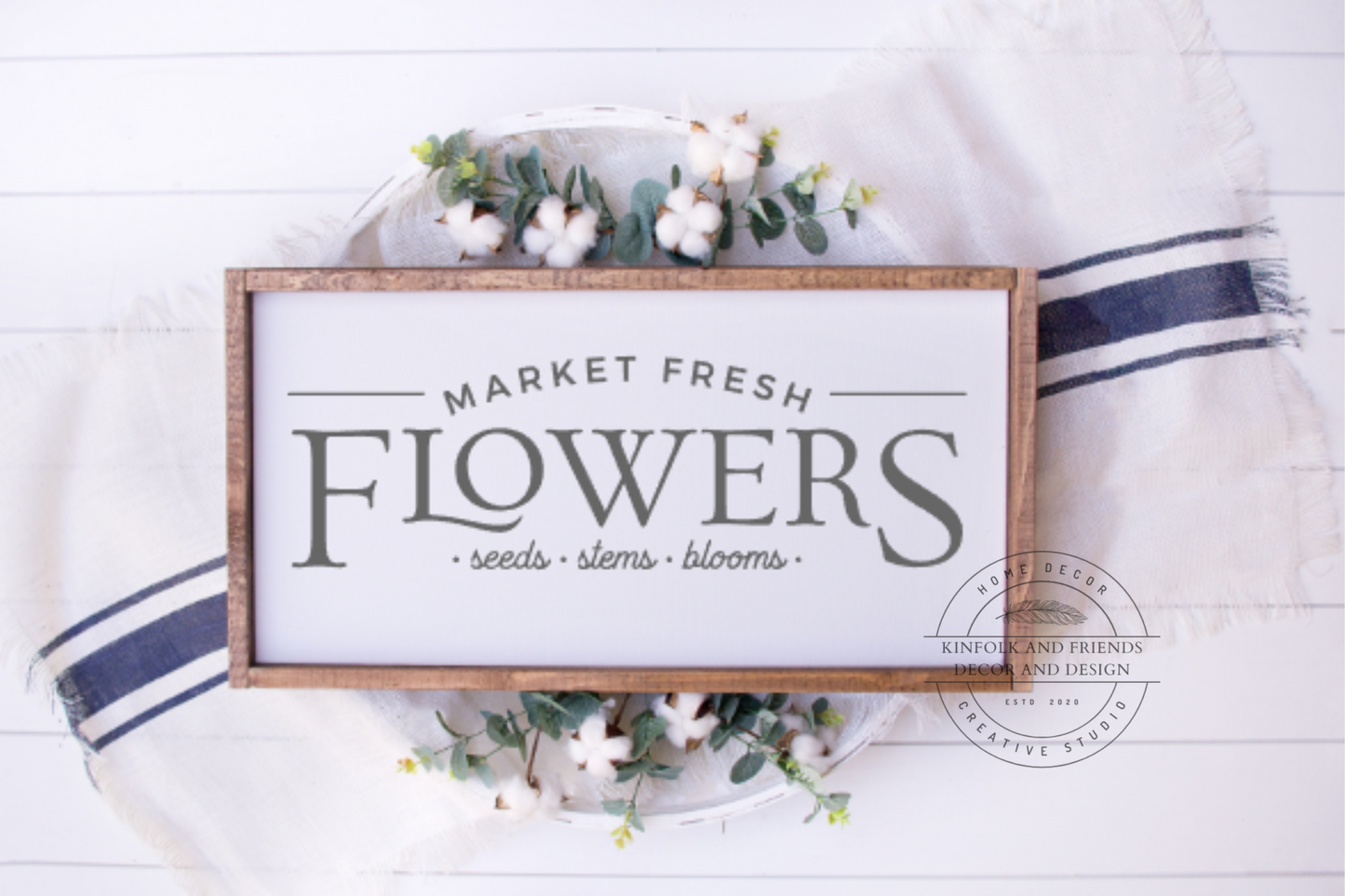 Market Fresh Flowers Framed Wall Sign White with Gray