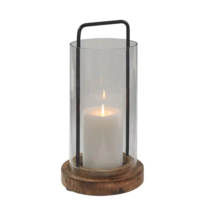 Metal, wood and glass lantern.