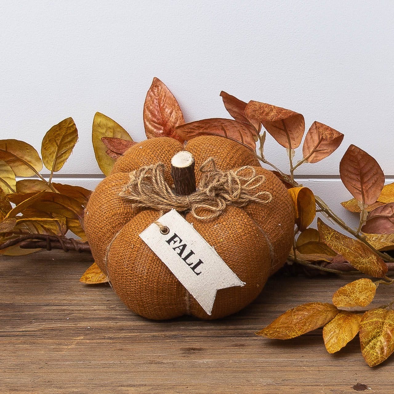 Rust Fabric Pumpkin With Fall Fabric Tag