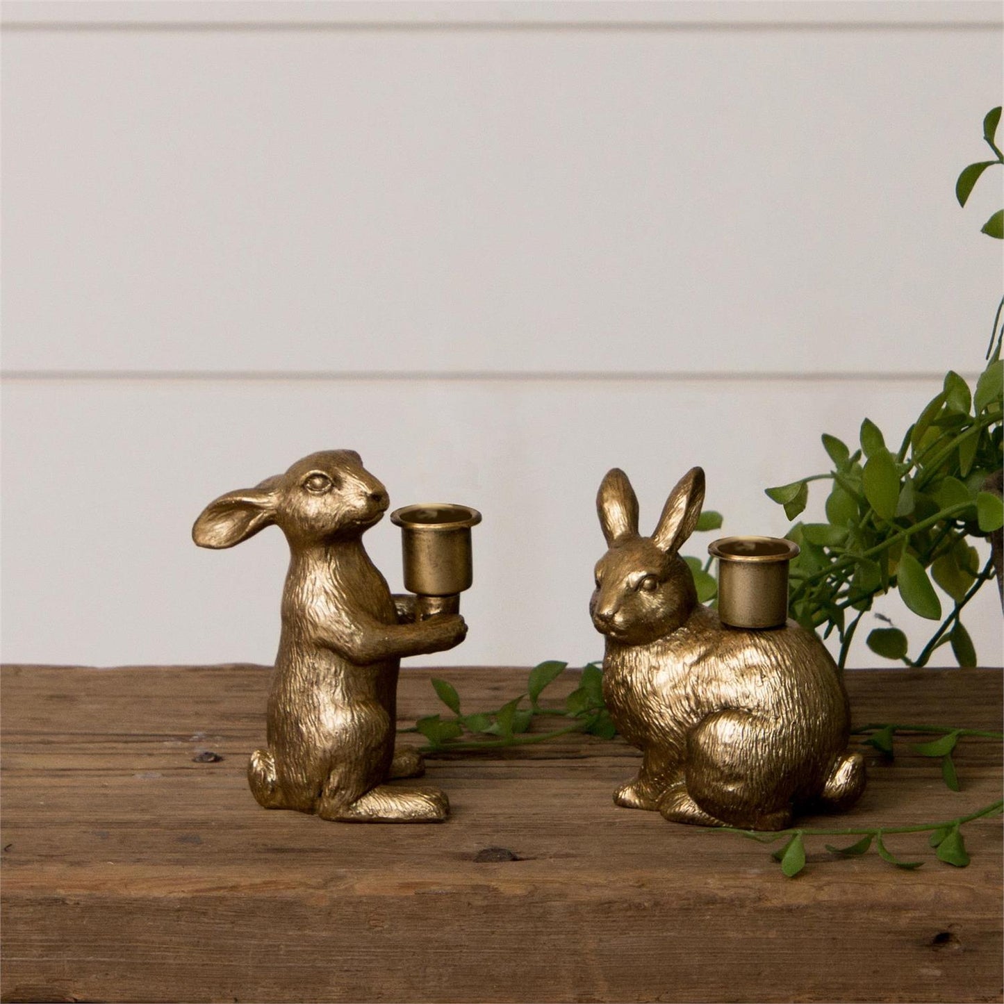 Set of 2 gold finish Bunny Taper Candle Holders. Enjoy these whimsical nature inspired candle holders in your spring decor.