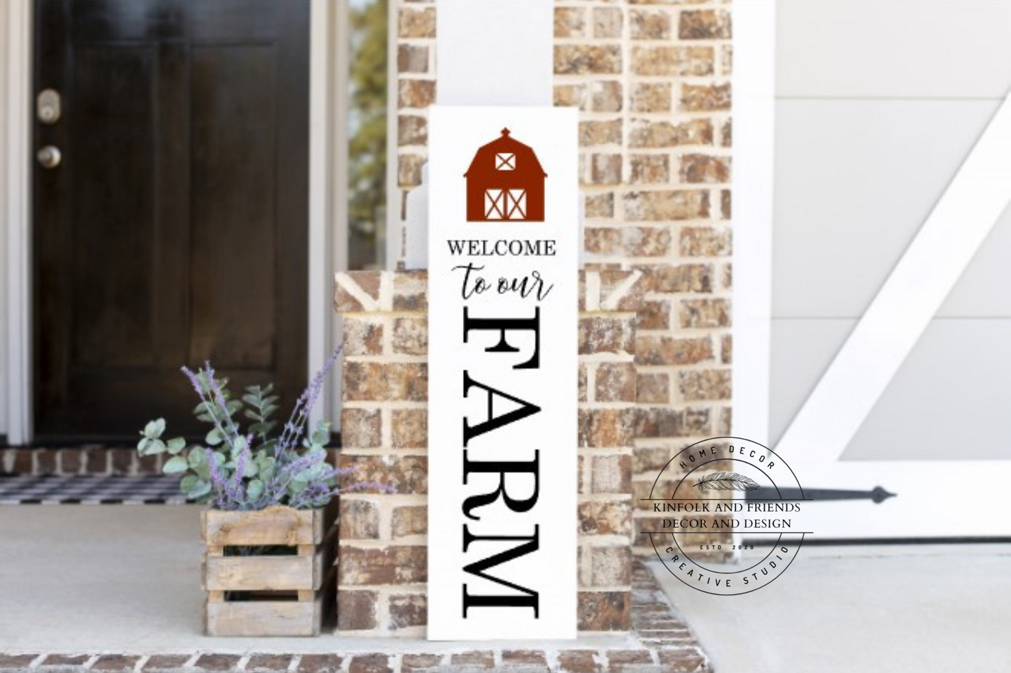Welcome to our farm porch sign, white with black
