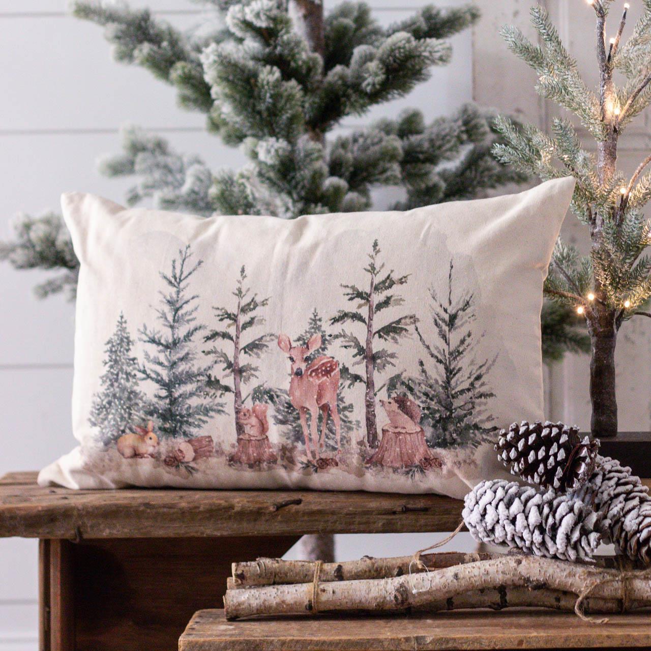 Winter Forest Animal Lumbar Pillow