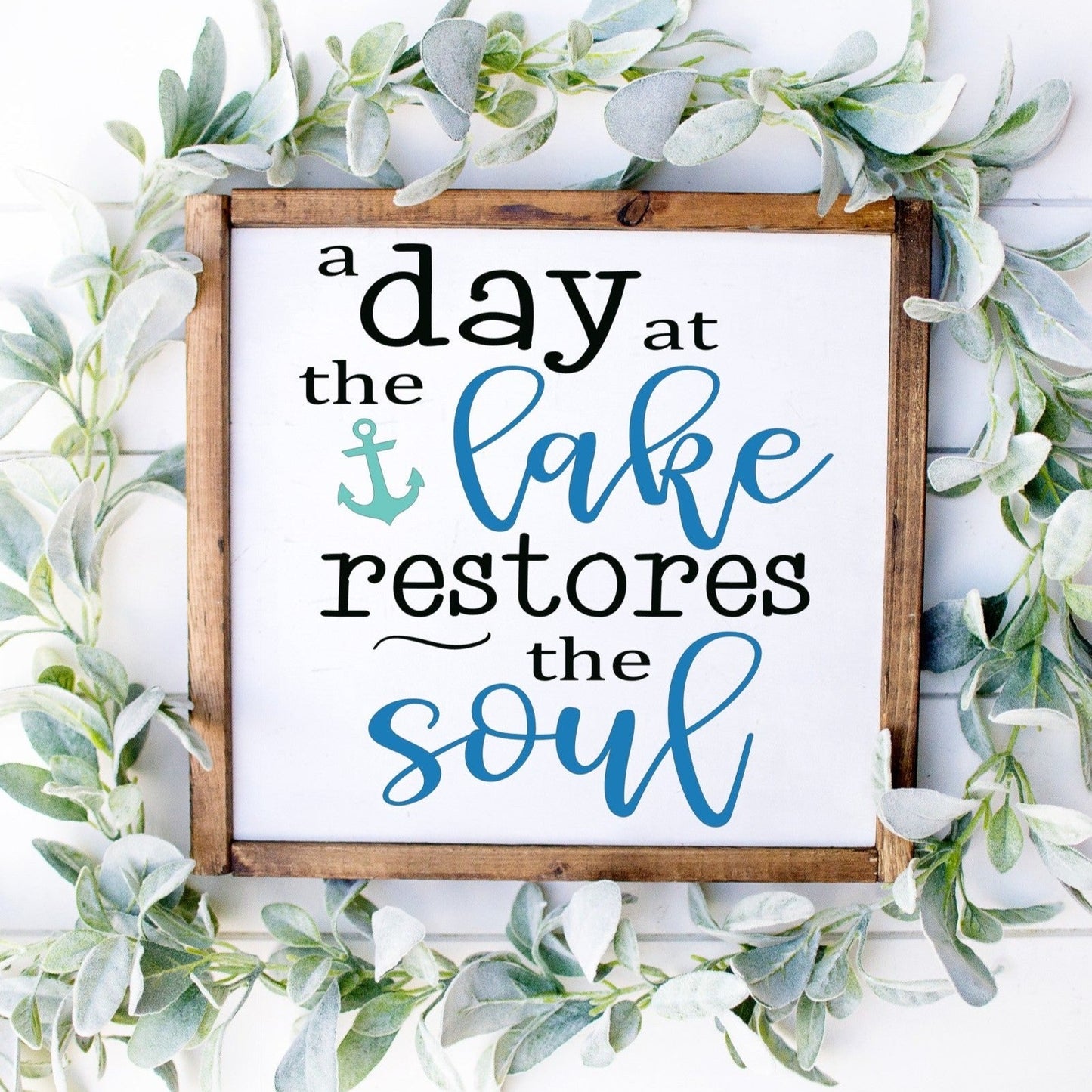 A Day at the lake restores the soul Framed Farmhouse Sign