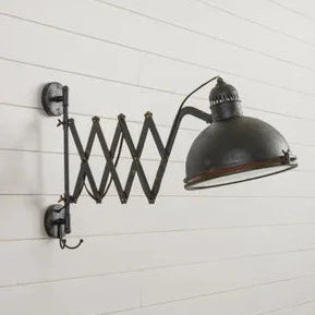 Accordion Wall Light/ Sconce, Black Metal with expandible arm and hooks