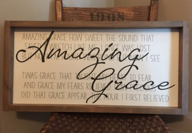 Amazing Grace with hymn lyrics framed sign