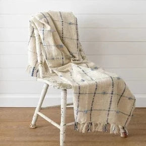 Blue Windowpane Check Throw