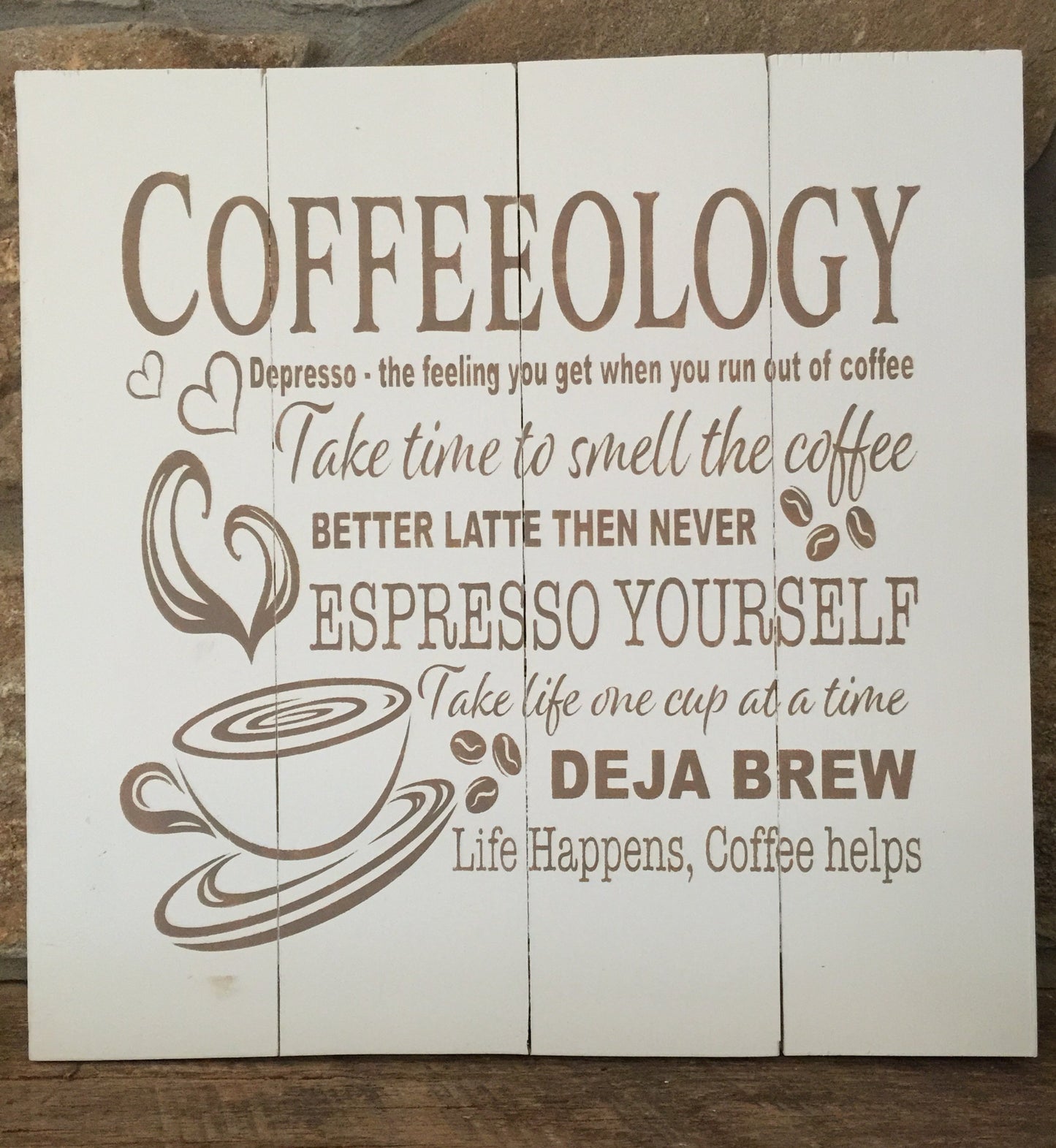 Coffeeology , Definitions of Coffee plank sign