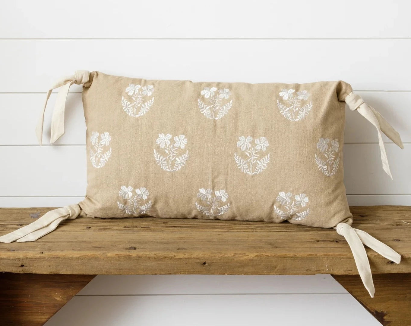 Embroidered Floral pillow with corner ties