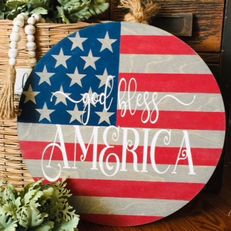 God bless America with flag background door hanger