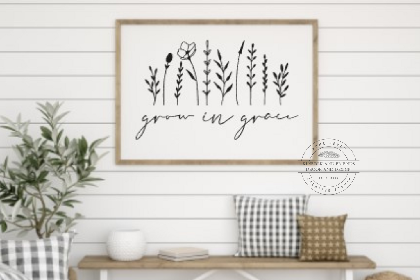 Grow In Grace Sign with Floral Stems