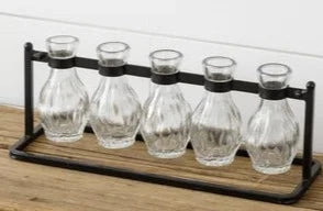 Clustered Hanging Bud Vase with 5 bottles and metal stand