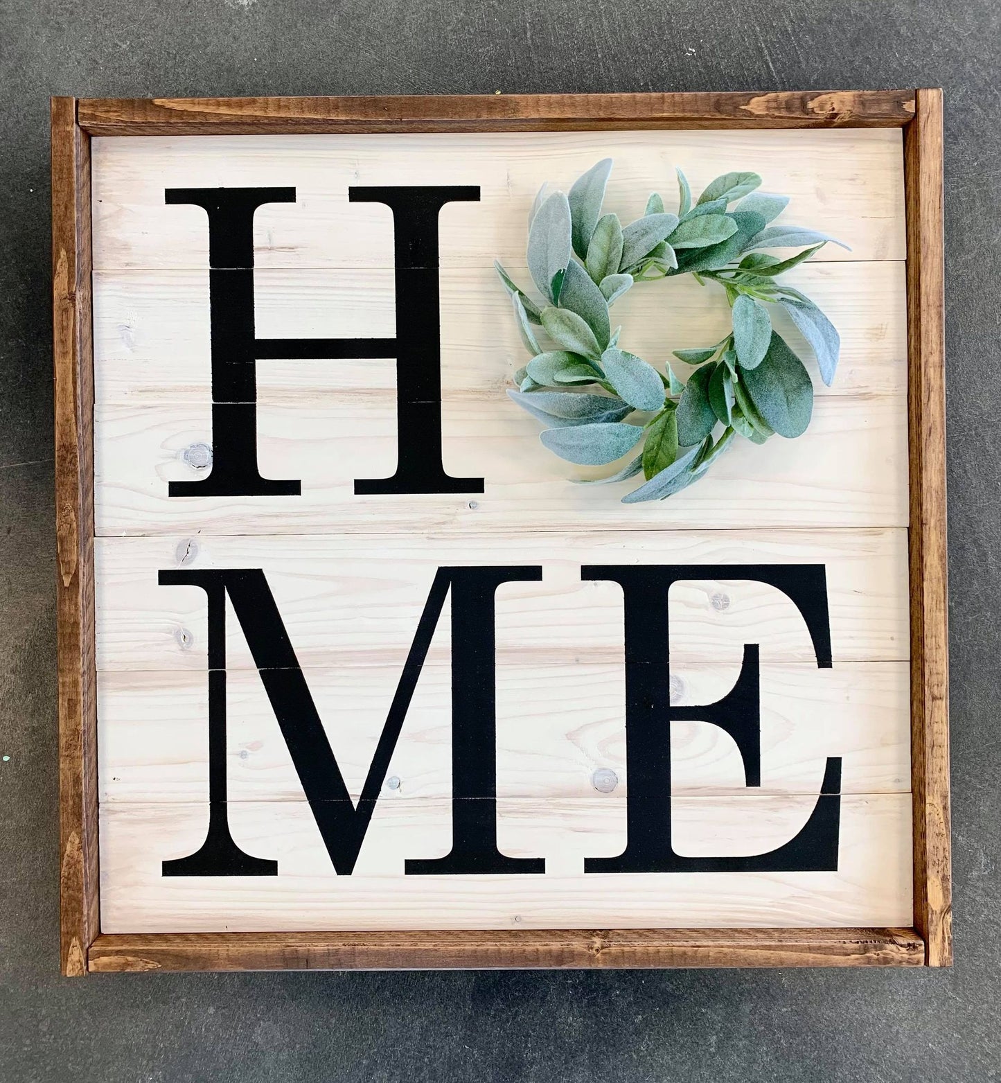 Home framed sign with floral wreath