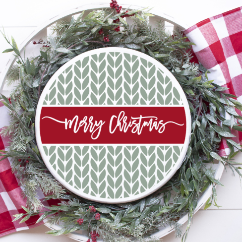 Merry Christmas Cable Knit Door Hanger