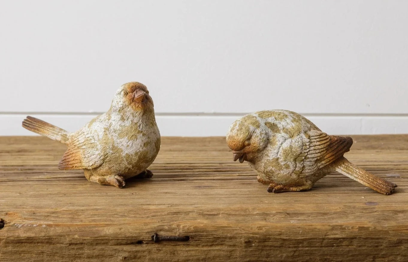 Set of 2, Natural Finish Polyresin Birds