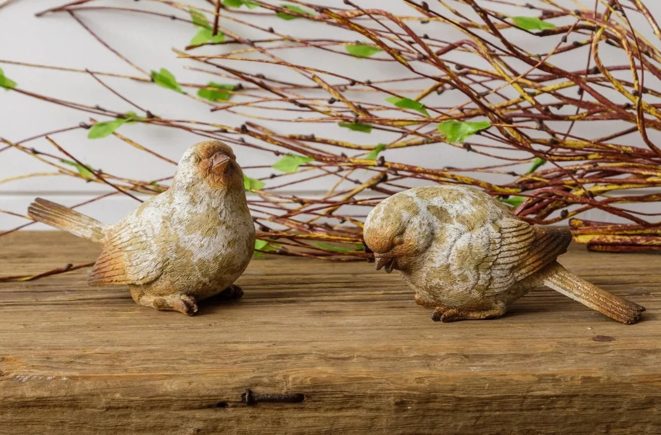 Polyresin set of 2 Birds with Weathered Finish