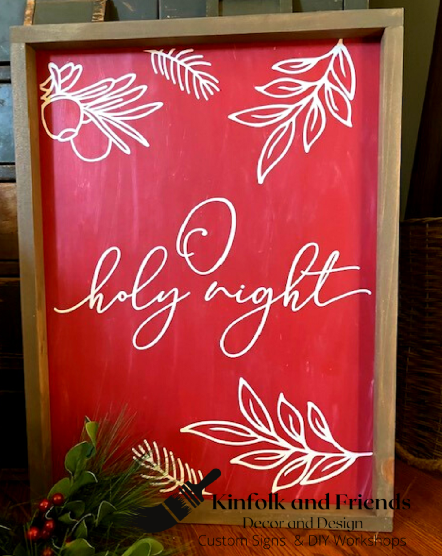 O Holy night Framed Sign Red with White