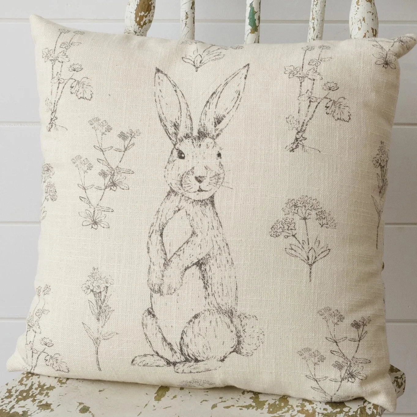 Rabbit and Wildflowers Decorative Pillow