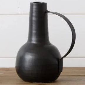 Matte Black vase with handle , Small