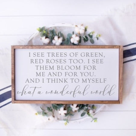 What a wonderful world wall sign with gray font