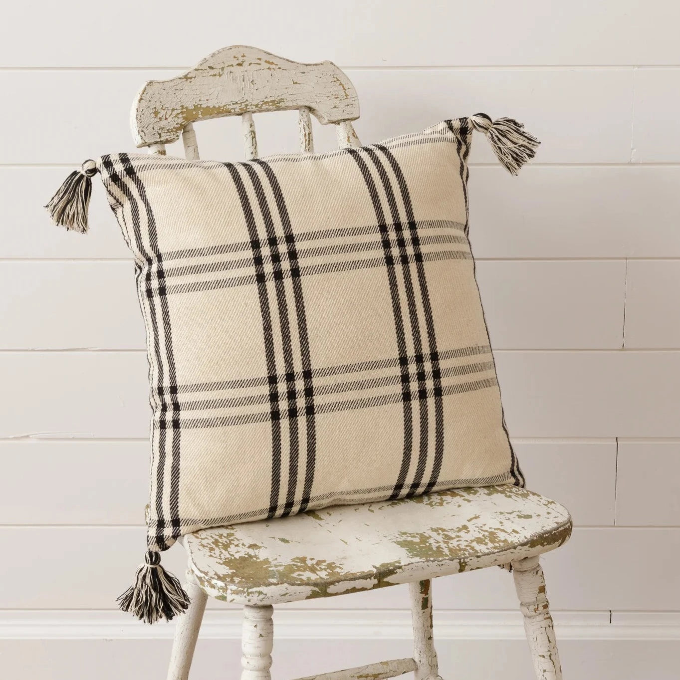Black and White Windowpane pillow with tassels