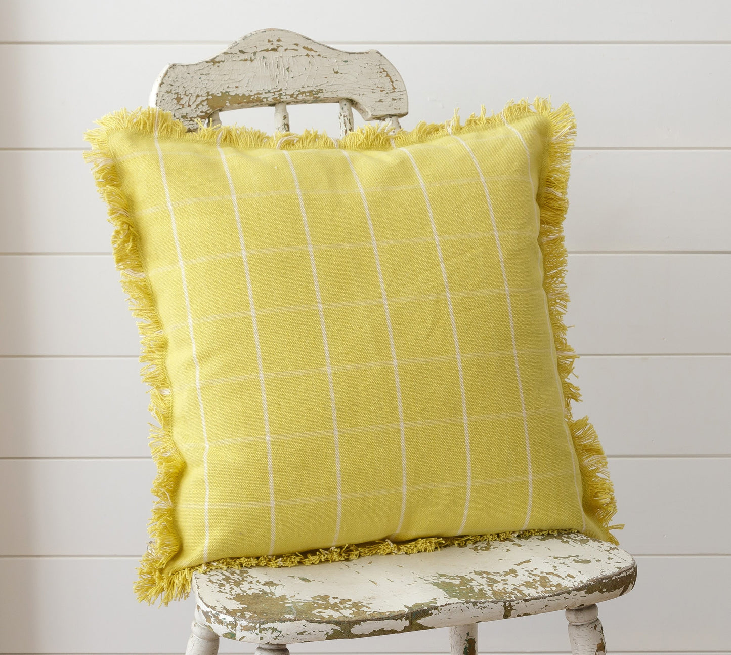 Yellow Fabric Pillow With White Window Pane Design