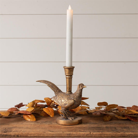 Gold Tone Pheasant Candle Holder