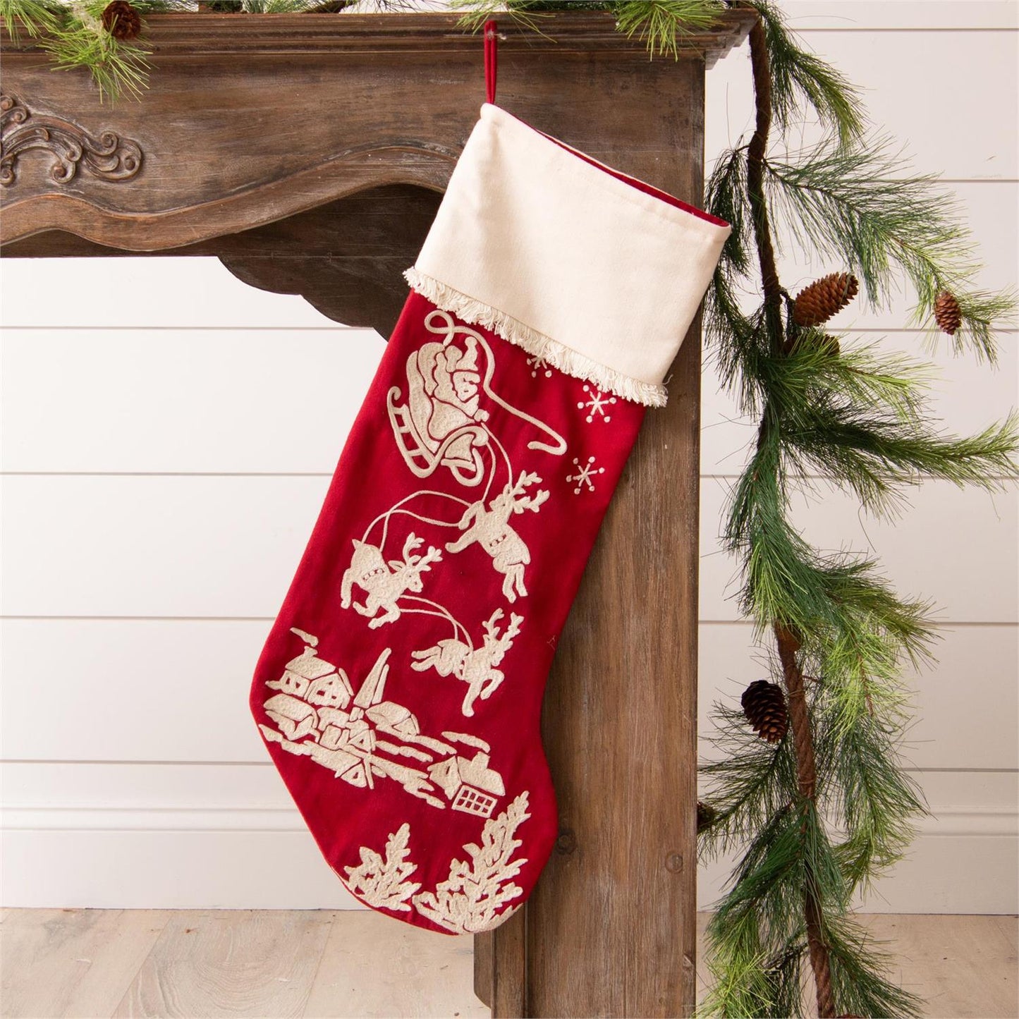 Embroidered Santa's Sleigh Stocking