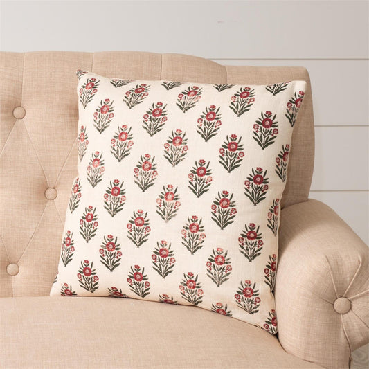 Red Block Print Throw Pillow