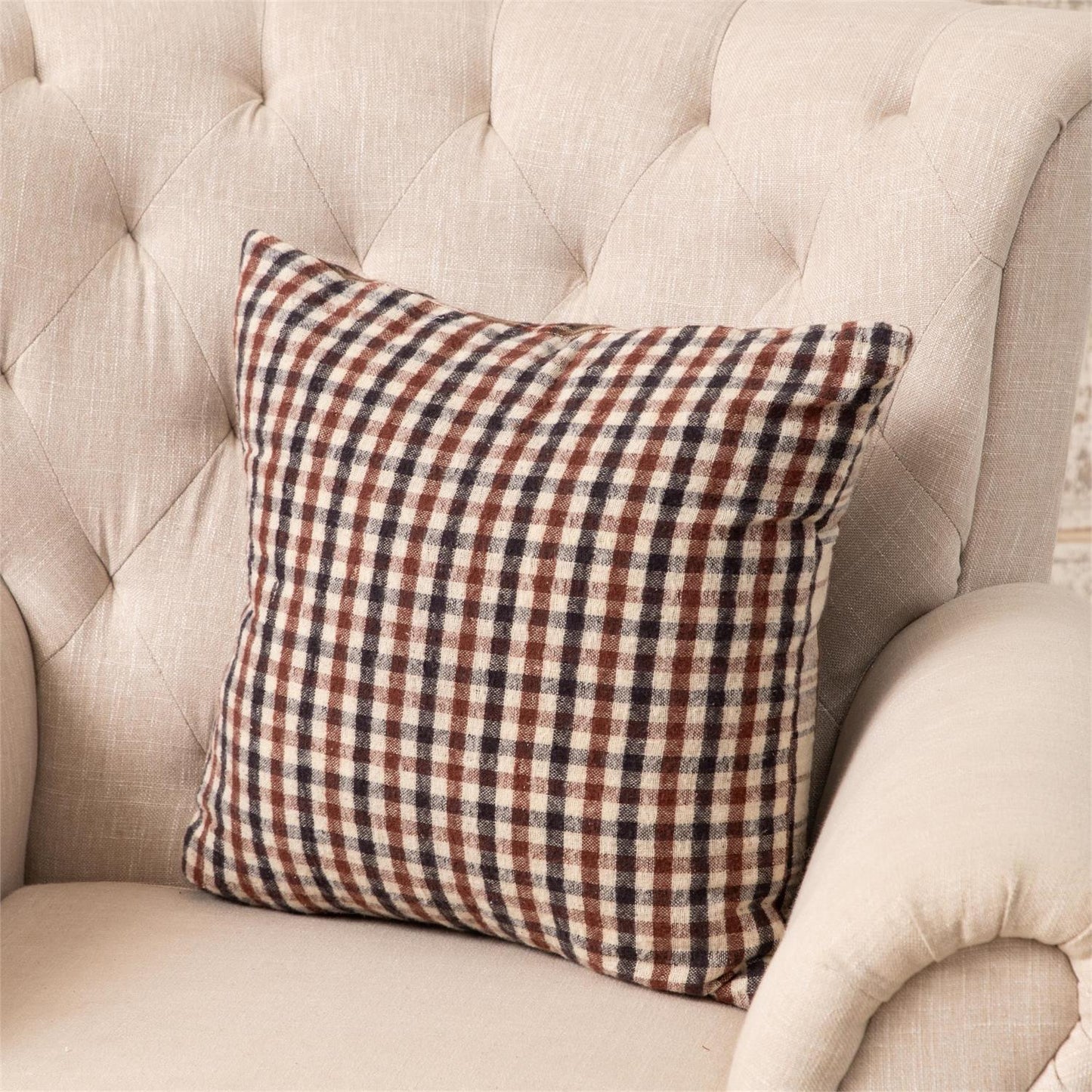 Brown Plaid Reversible Pillow