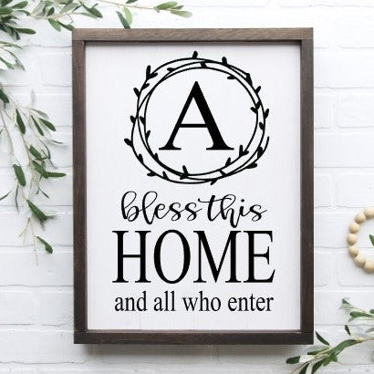 Bless This Home Monogram Framed Sign 