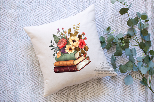 Books And Flowers Pillow 