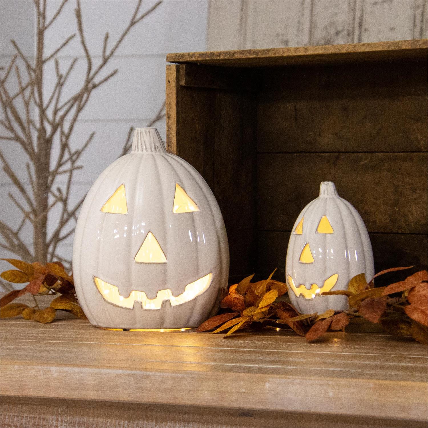 White glazed ceramic Jack O' lantern 2 sizes available 