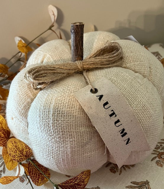Cream Fabric Pumpkin With Autumn Fabric Tag
