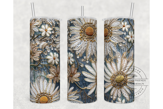 Daisy Embroidery Look Drink Tumbler