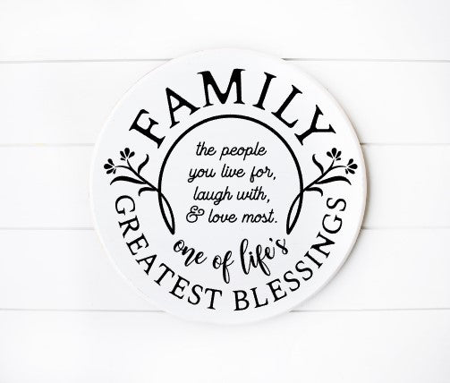 Family Greatest Blessings Round Wall Sign Black with White Font 