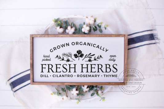 Fresh Herbs Framed Sign White with black letters