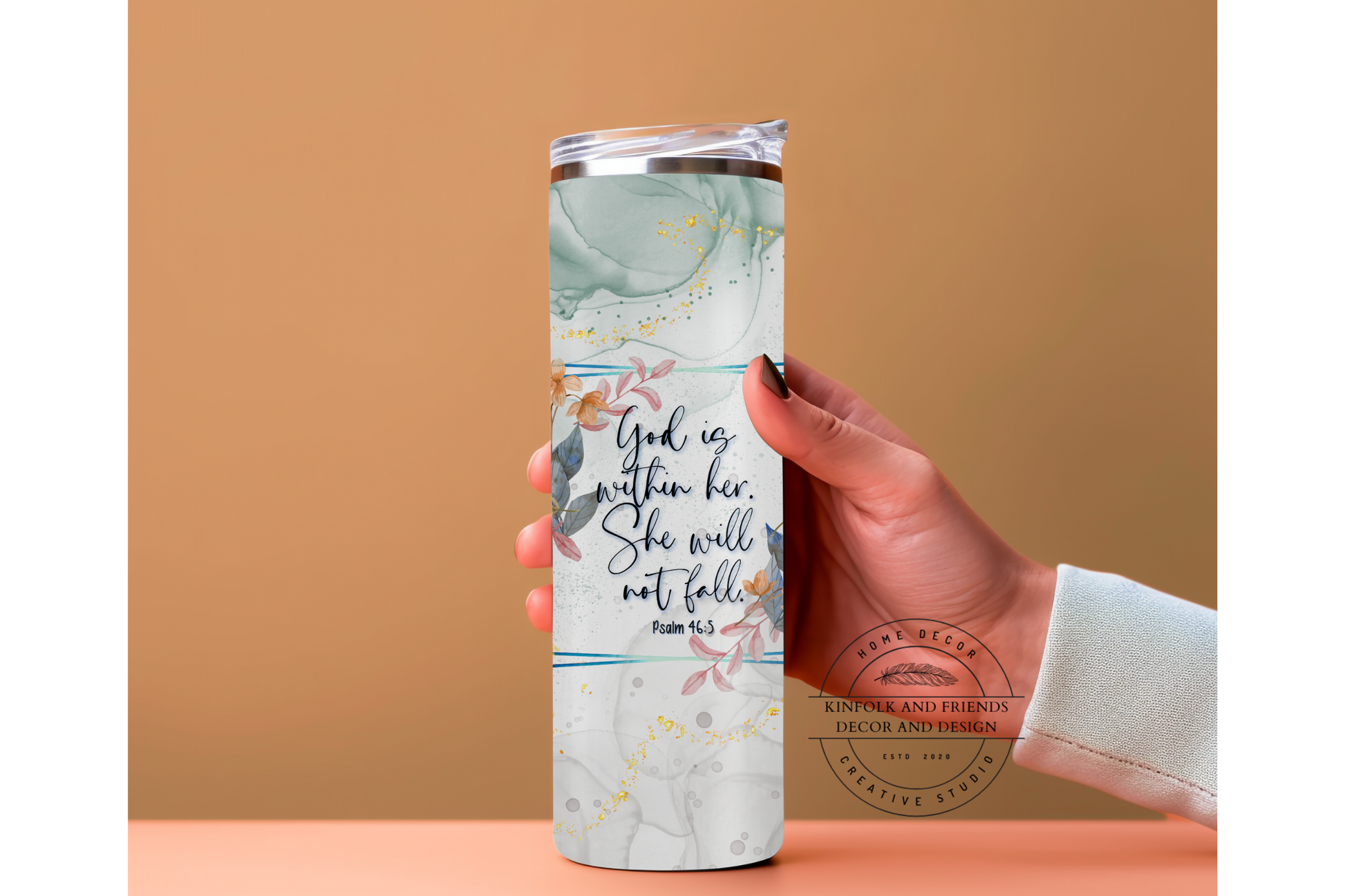 God is with her, She will not fall beverage tumbler, Psalm 46:5