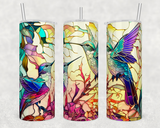 Pastel Hummingbird Tumbler with Stained Glass Look 